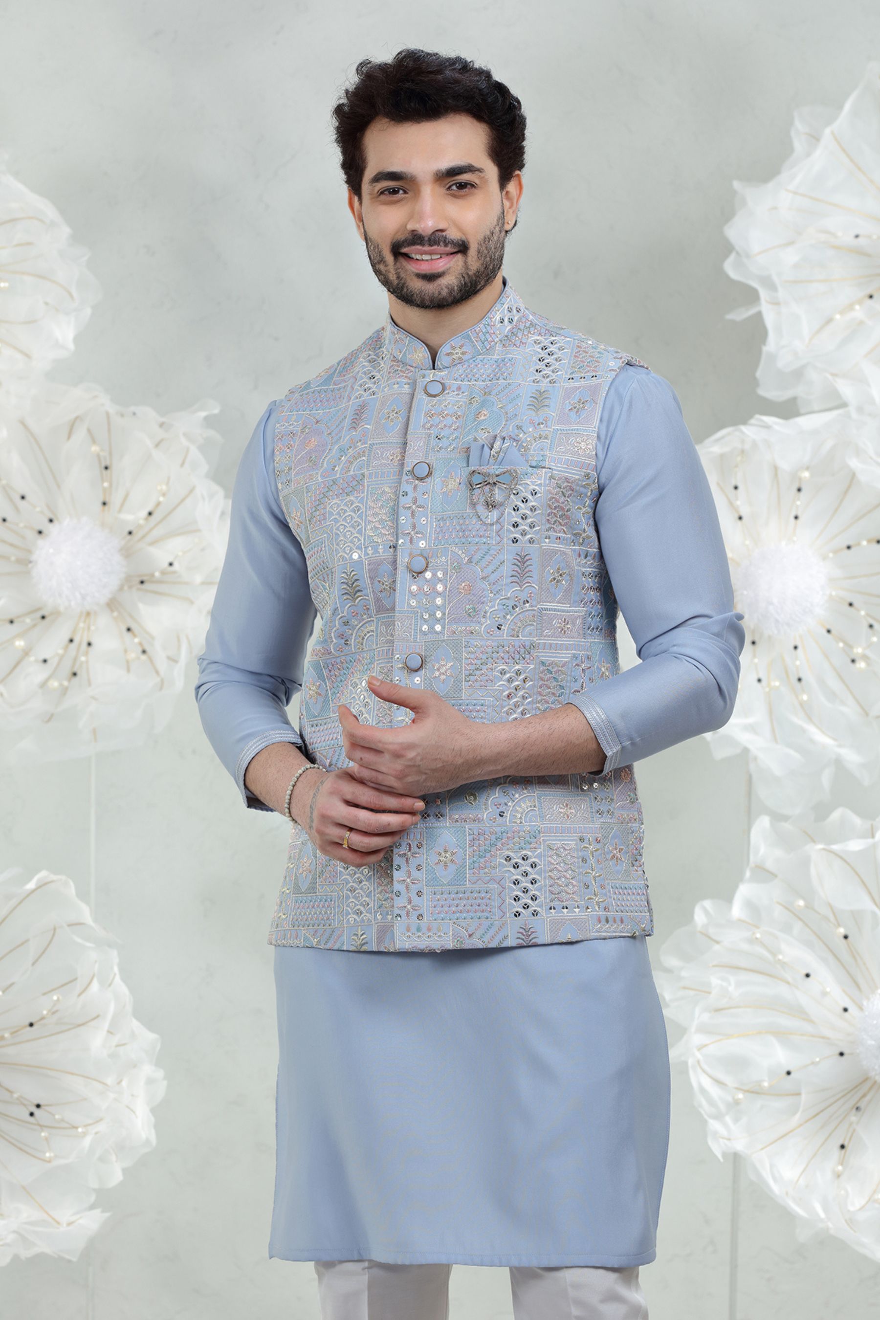 SKY BLUE EMBROIDERED JACKETSET